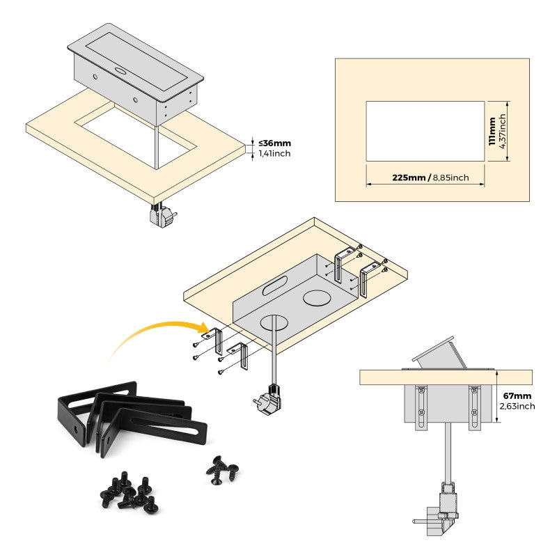 Multiconnettore Atom 26, 225x111mm, 2 prese Schuko, 1 USB Tipo A, 1 USB Tipo C, 1 RJ45, 1 HDMI, Zama-Acciaio-Plastica,..