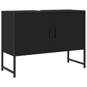 Mobiletto da bagno 80 x 33 x 60 cm ampio spazio contenitivo finitura moderna in legno nero 02_0049455