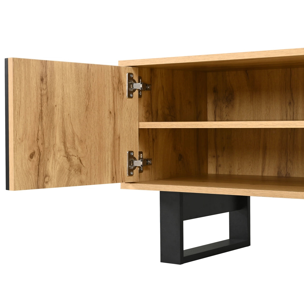 Mobile TV con 3 ante e 2 vani aperti; passacavi - per soggiorno - 160×40×50 cm - naturale