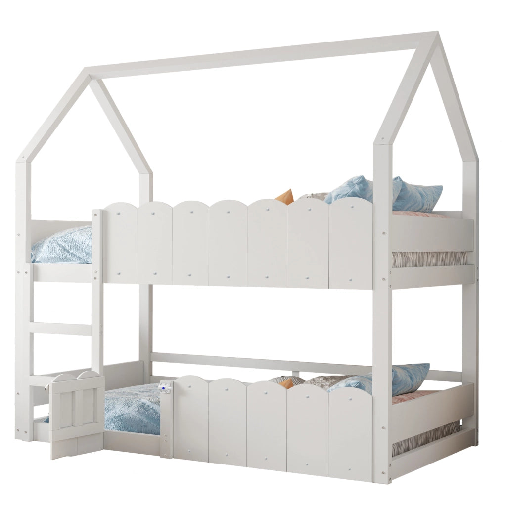 Letto a castello per bambini 90x200 cm con design a casetta e sponde di sicurezza