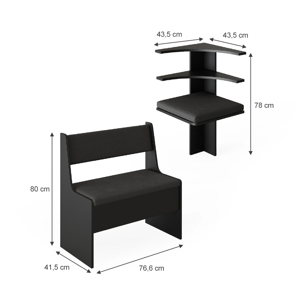 Vicco Panca ad angolo Nero 41.5 x 120 cm