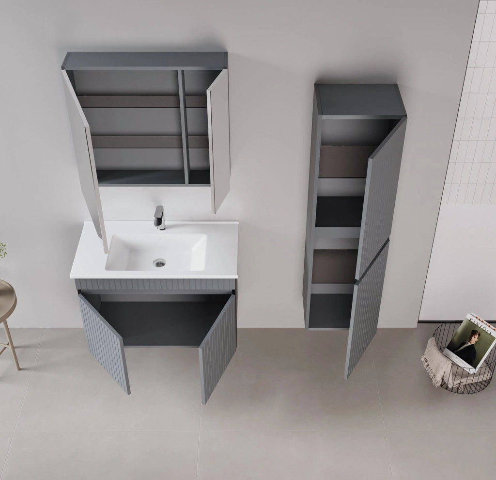 Set mobile lavabo con specchio (2 pezzi) "Tivoli 85" - 85 x 45 x 57 cm - Antracite opaco