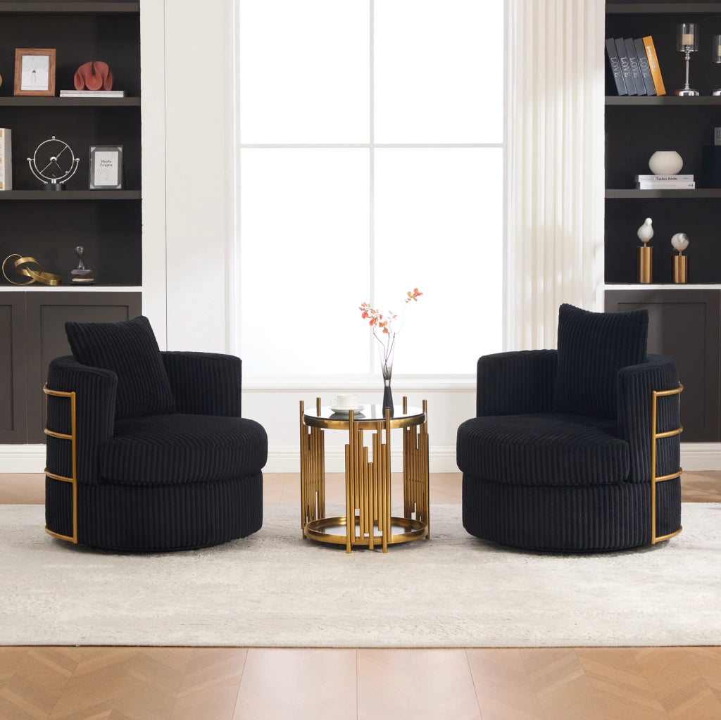 Poltrona girevole 360° in corduroy con vano contenitore; 76x79x78 cm; nero
