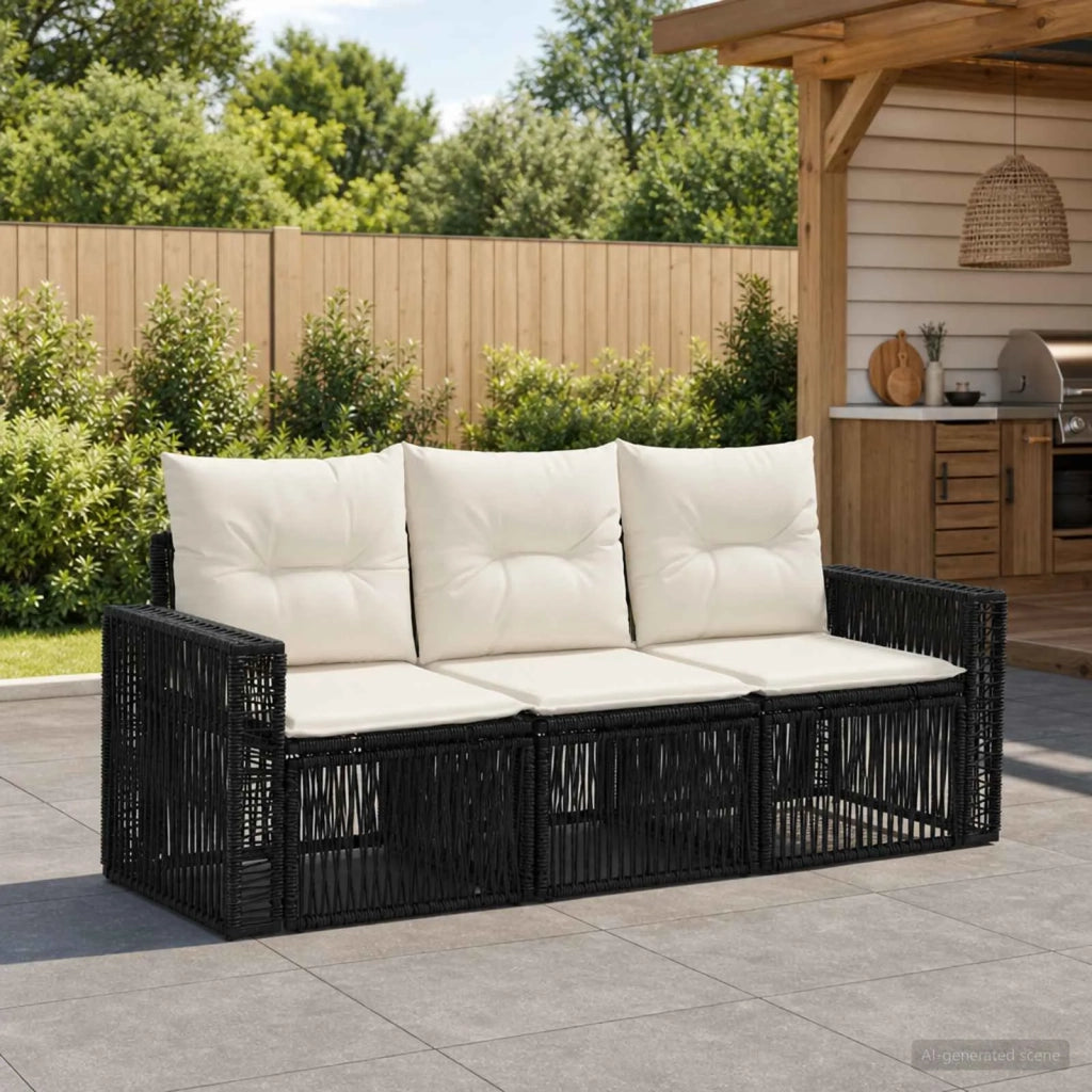 Set Divano da Giardino 3 pz Nero e Bianco Crema polyrattan 3435040