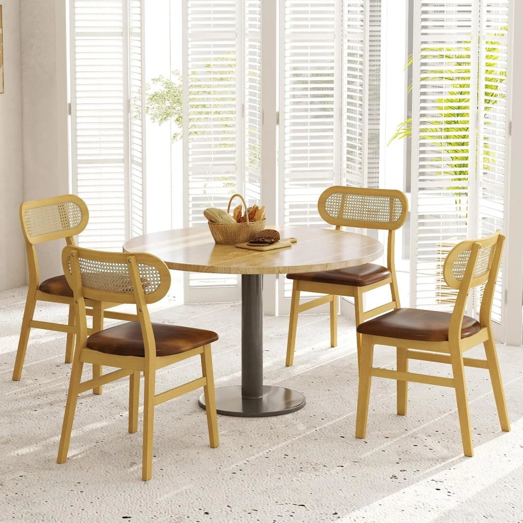 Set 2 Sedie Sala da Pranzo 49 x 48 x 79cm, Sedie da Cucina Moderno con Schienale Ergonomico in Rattan e Seduta in Pelle, Capacità di Carico 180 kg, per Soggiorno e Salotto (Marrone)