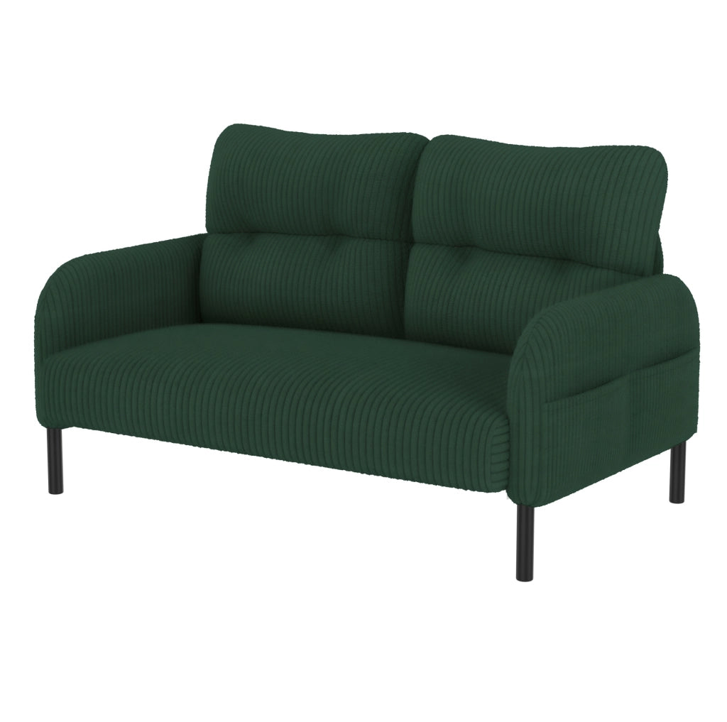 Divano 2 posti 120x75x79 cm con tasca laterale e schienale ergonomico in corduroy verde smeraldo