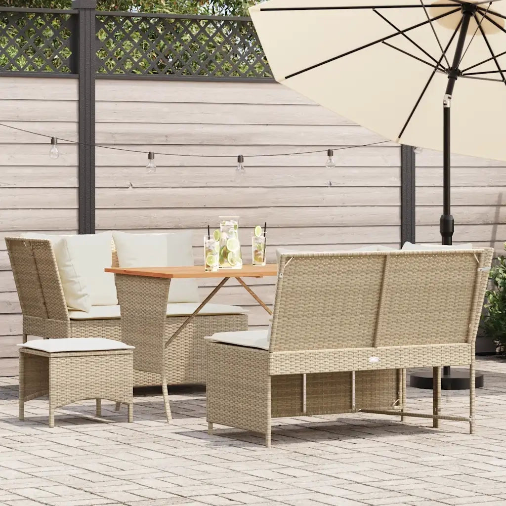 Set Divano da Giardino 5 pz | Set Salotto da Giardino con Cuscini Beige in Polyrattan