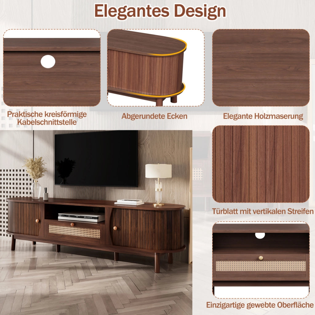 Mobile TV in MDF color noce con rattan e ante scorrevoli
