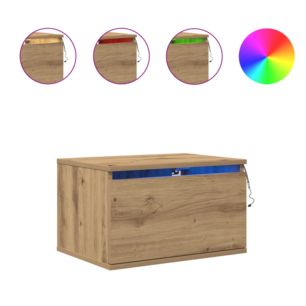 Comodini con luci LED 2 pezzi a muro in rovere artigianale