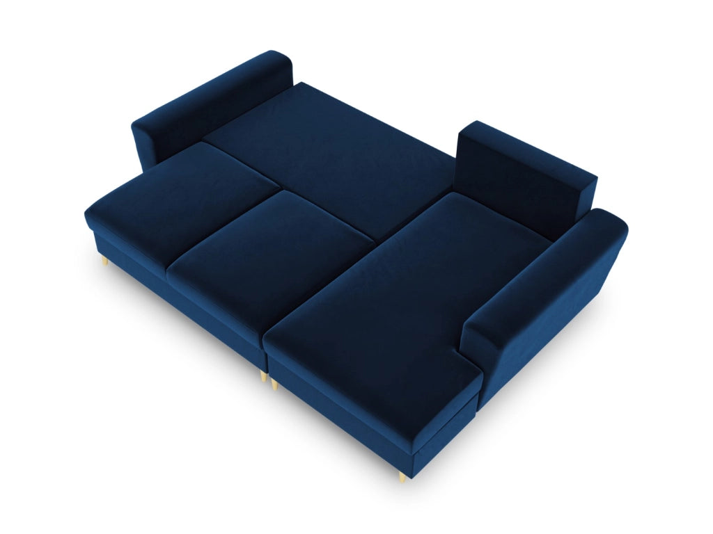 Cosmopolitan Design - Divano convertibile angolare destro con contenitore "Kyoto" 4 posti in velluto blu reale 