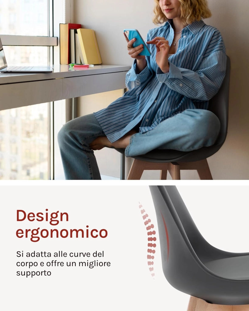 Sedie da Pranzo Set di 4, Sedie da Cucina, in Legno Massello e Pelle Sintetica, Capacità di Carico 150 kg, Grigio, BH29gr-4