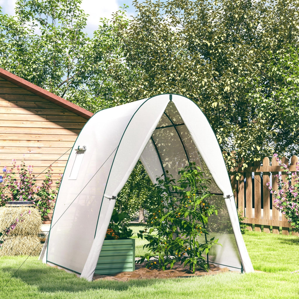 Serra a tunnel con 2 porte con zip e 2 finestre laterali, copertura in plastica bianca, 180x180x200 cm