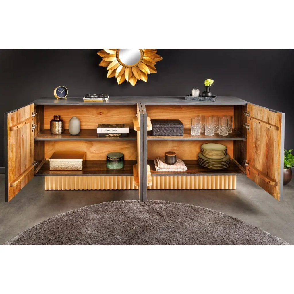 Buffet PALAZZO 180 cm – Legno massiccio grigio e dorato – Scolpito stile retrò-veneziano