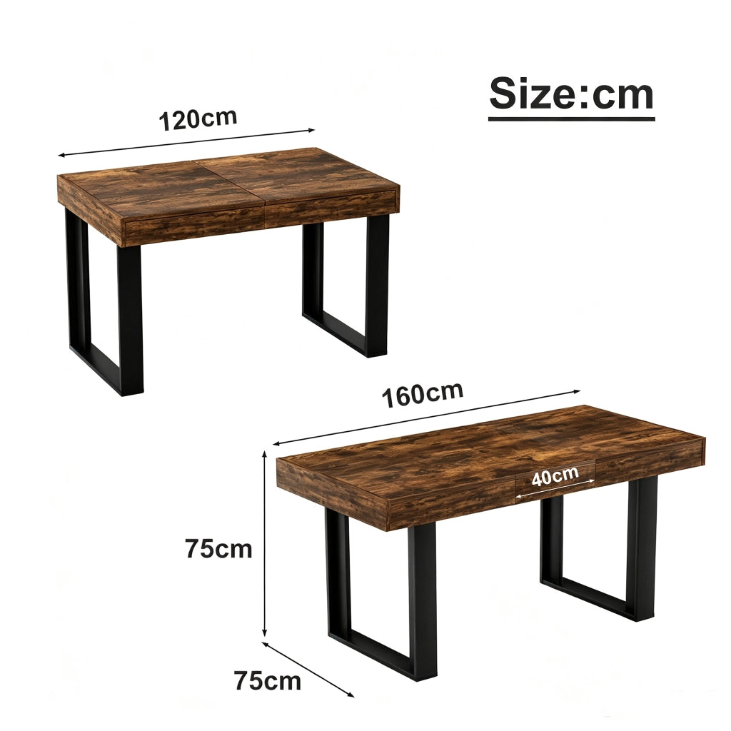TAVOLO Allungabile 120-160 cm in Legno Effetto Rustico Marrone e Nero