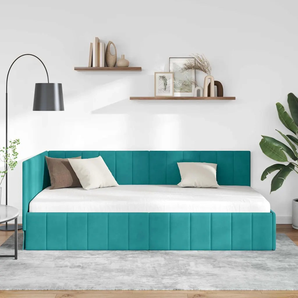 Cornice del letto ad angolo Turchese 100 cm x 200 cm Velluto