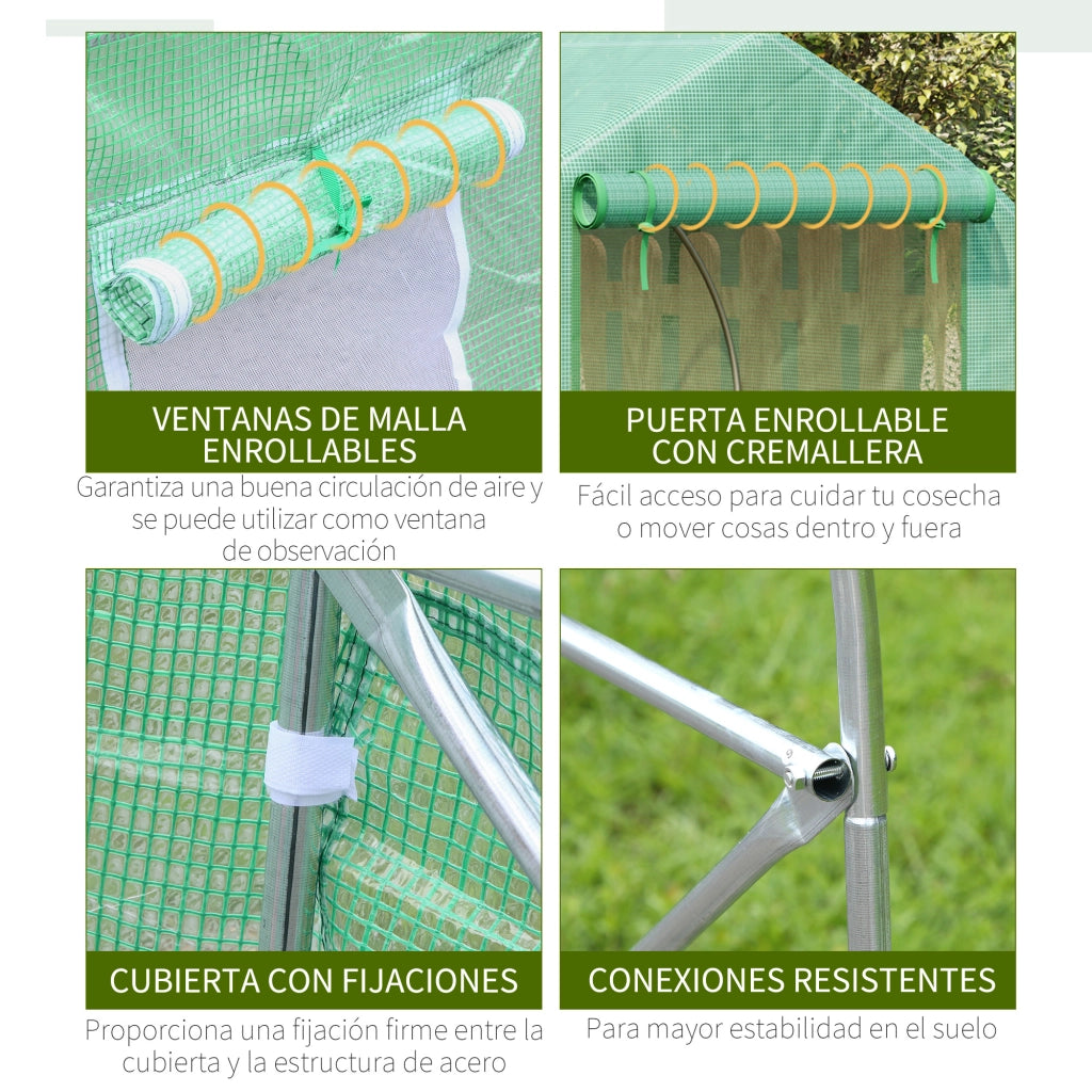 Serra a Tunnel da Giardino ¨C Xylo ¨C 450x300x205 cm Acciaio PE Verde con 6 Finestre