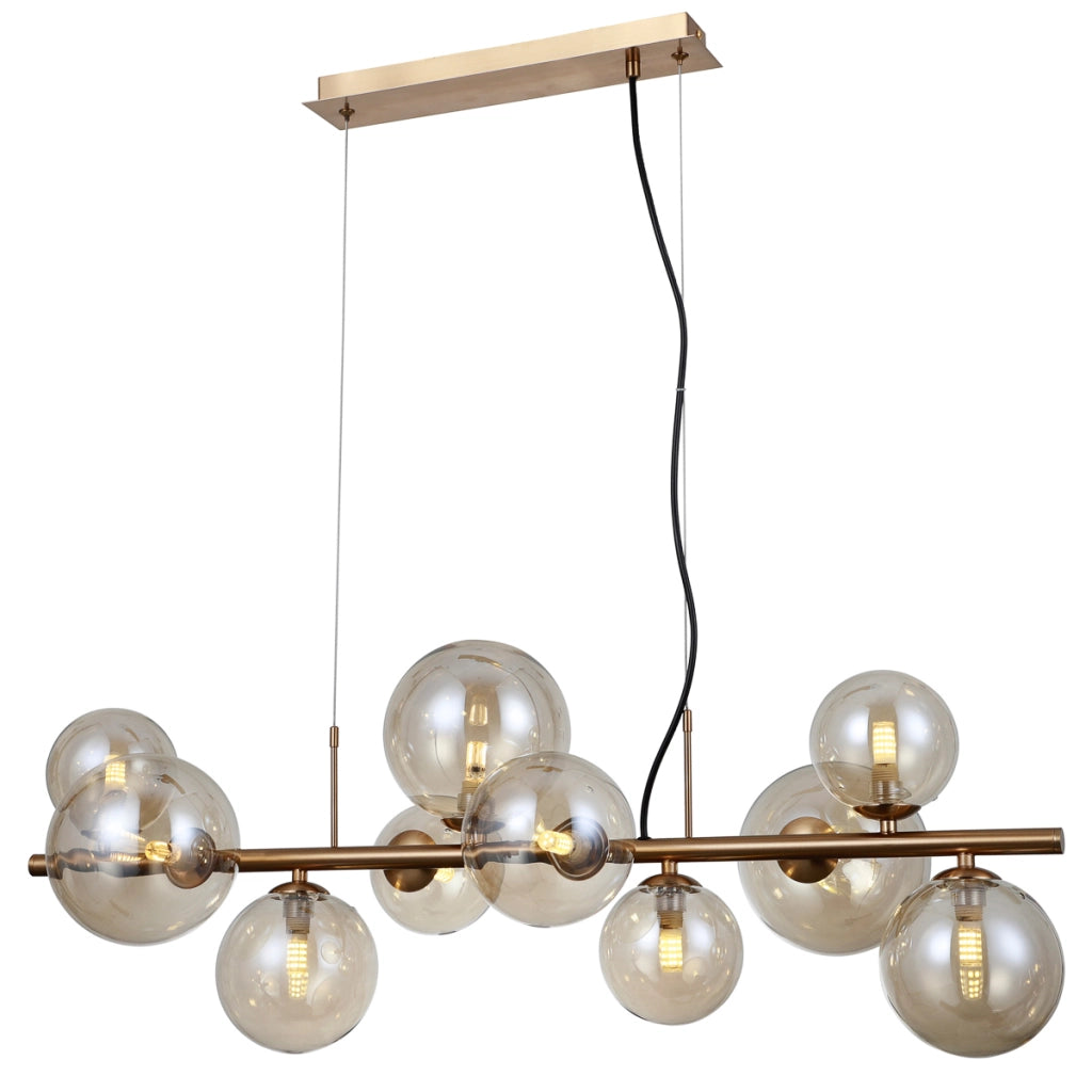 Lampadario a sospensione Italux Canello ottone sfere vetro 10xG9