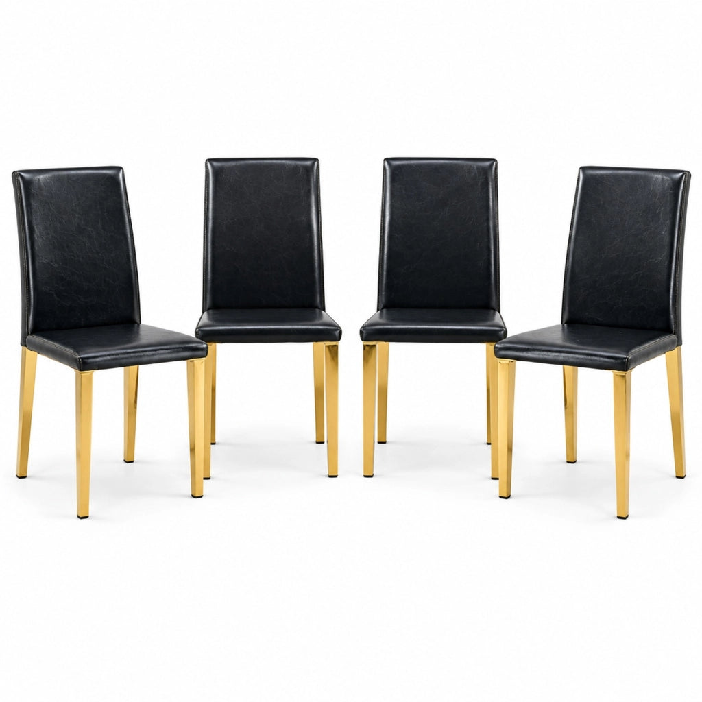 Set di 4 sedie da pranzo nere e oro in PU e metallo