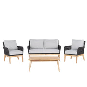 Set Conversazione Giardino Legno Acacia Grigio Cuscini Moderni da Esterno 4 Posti con Tavolino