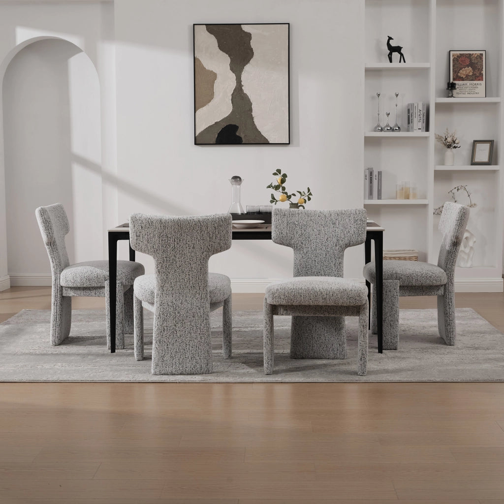 Set 2 Poltrone Imbottite in Chenille ¨C MINIMAL ¨C Senza Braccioli, Schienale Curvo, Bianco e Nero