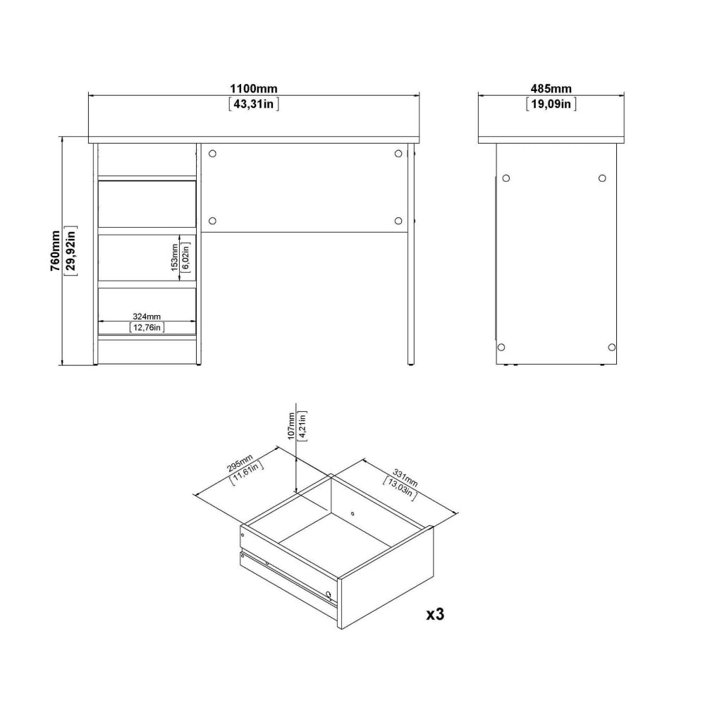Scrivania Huaning, Scrittoio multiuso, Tavolo per ufficio porta PC, Piano di lavoro, 110x49 h76 cm, Rovere