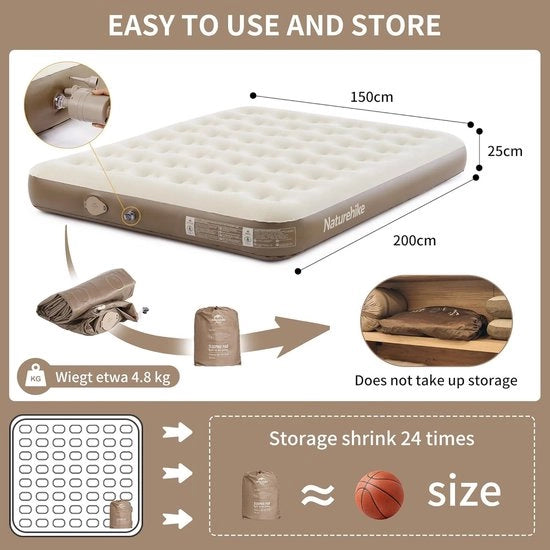Letto gonfiabile premium per una persona - 200 x 100 x 25 cm con pompa elettrica ricaricabile