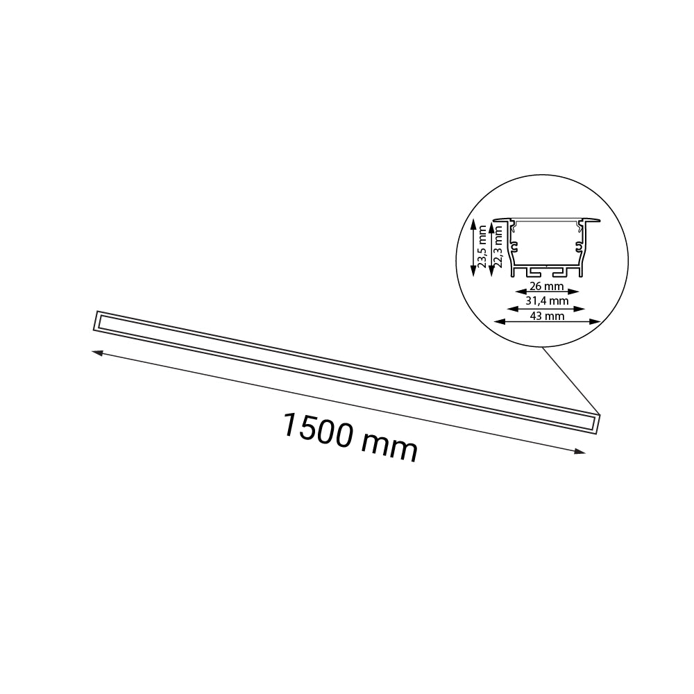Incasso lineare nero 150cm LED 30W 4000K HIATE Shilo