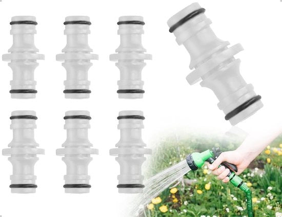 Set di 6 Slangkoppelingen - Doppia Connettività - Irrigazione Giardino - Irrigazione Balcone - Irrigazione Prato - Materiale Resistente in Plastica - Connettore di Sanga