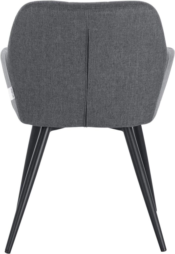 Sedia per Sala da Pranzo Imbottita, Poltroncina in Stoffa Lino,Sedia da Cucina con Braccioli e Schienale, Gambe in Metallo, moderne,Grigio Scuro, BH107dgr-1