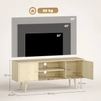 Mobile TV, per televisore fino a 140 cm, con 2 ante e 2 ripiani aperti 120x34x50cm Legno naturale