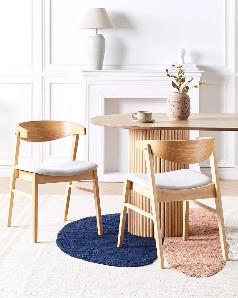 Set di 2 sedie da pranzo in legno chiaro e tessuto poliestere grigio Gambe in legno di gomma Stile retrò tradizionale