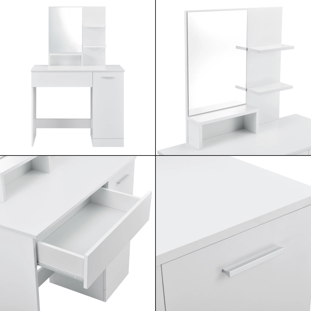 Tavolo da Trucco Krugersdorp Toeletta con Specchio Cassetto Ripiani e Armadietto - Bianco [en.casa]