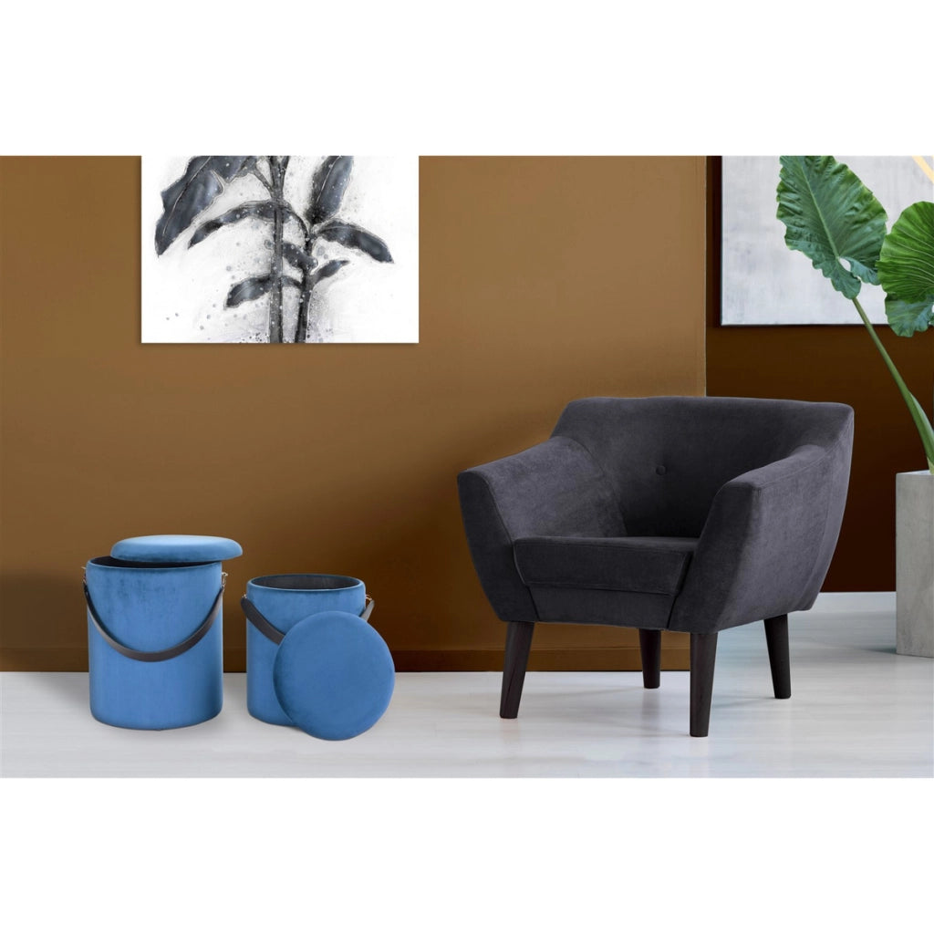 Set di 2 pouf contenitori Arabella in velluto blu e nero