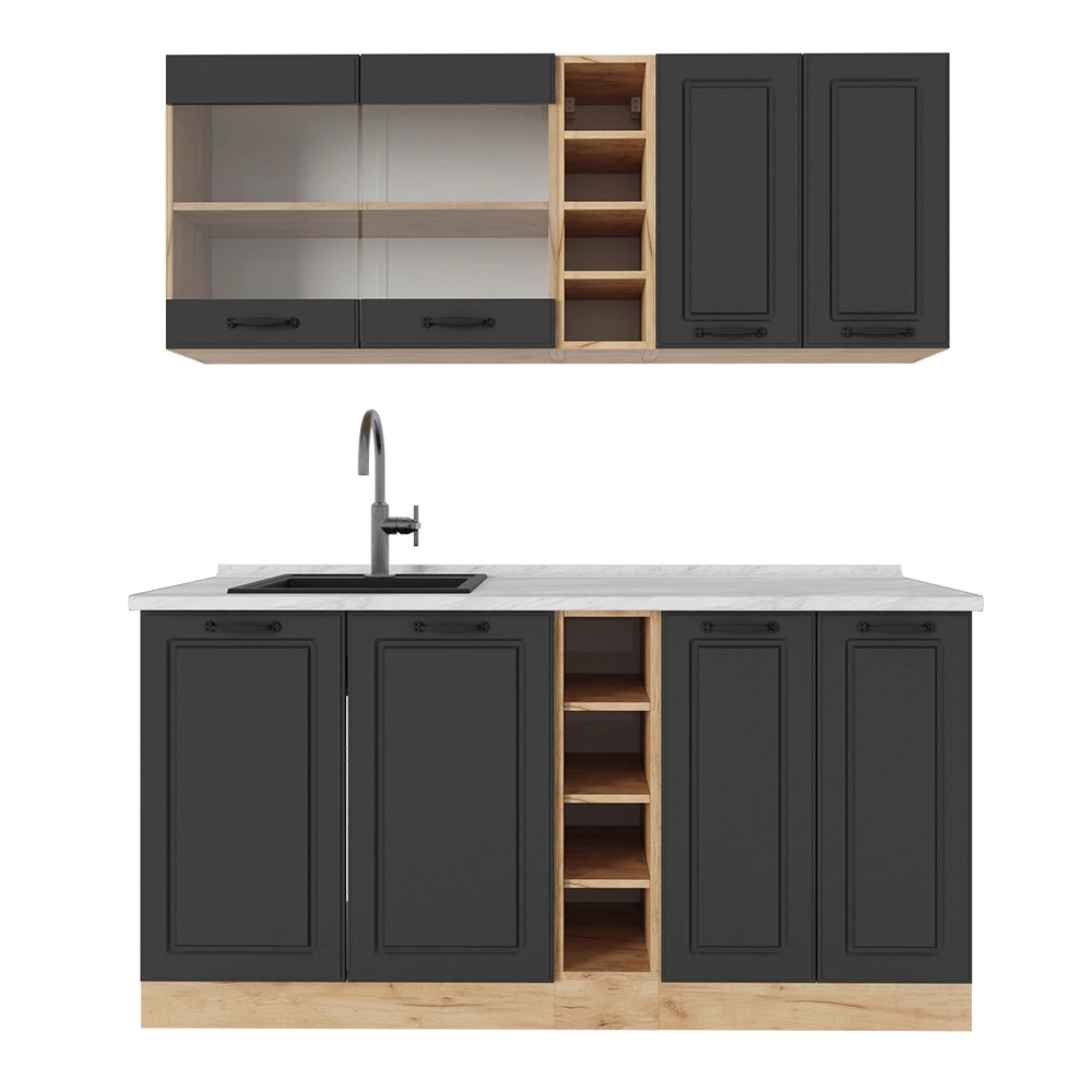 Vicco Cucina completa Antracite casa di campagna/rovere dorato 160 cm , PL Marmo