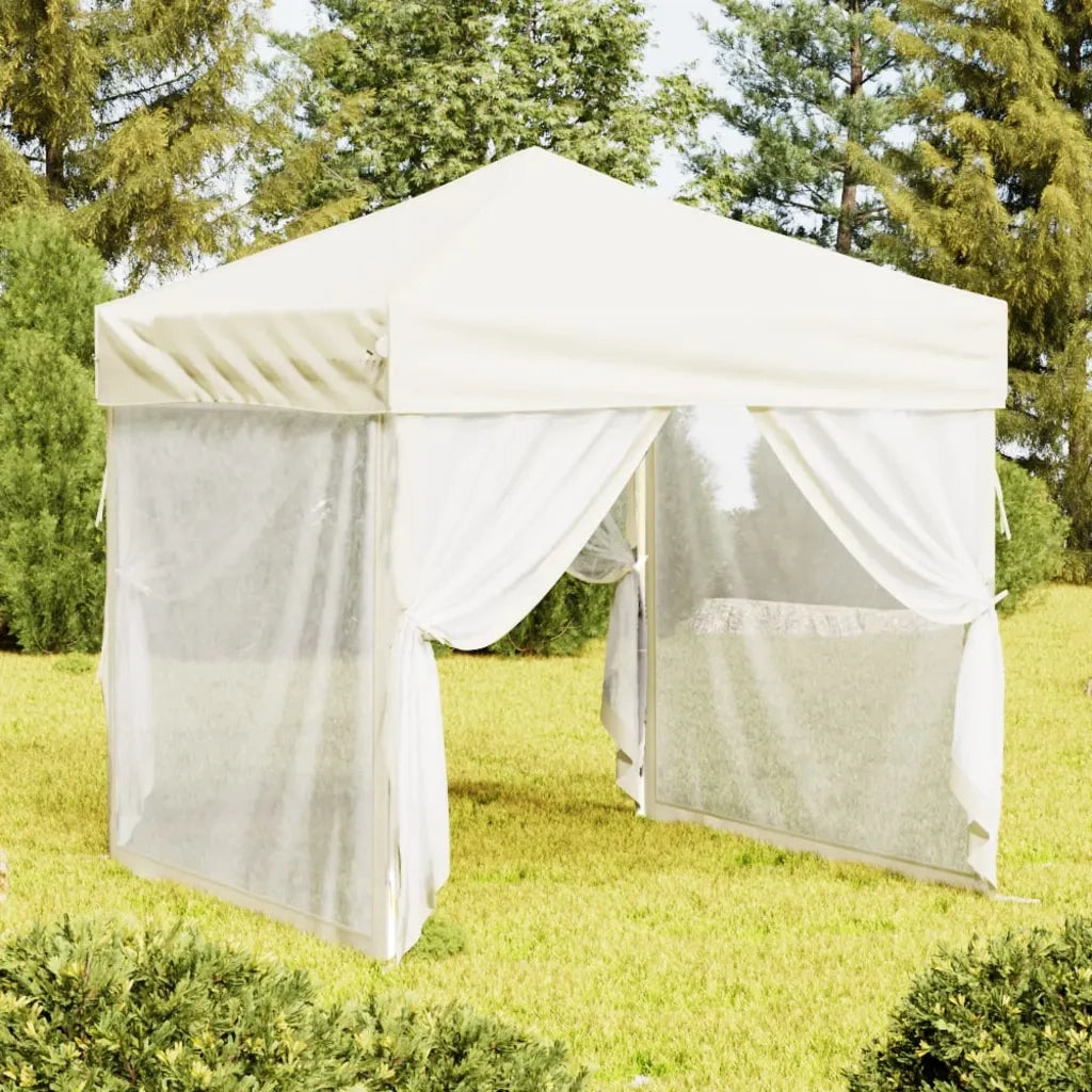 Tenda per Feste Pieghevole con Pareti Laterali-Tenda Gazebo Crema 2x2 m 449409
