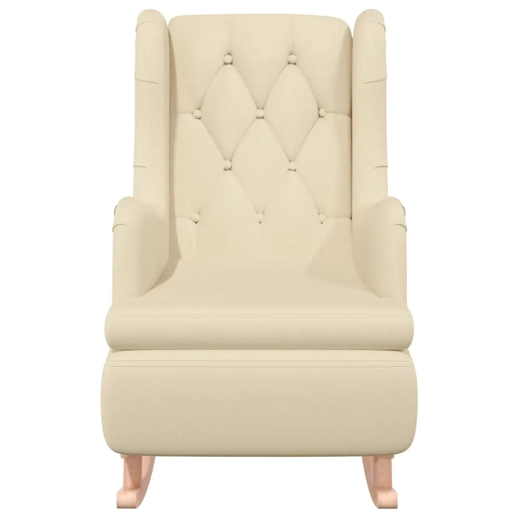Poltrona Gambe a Dondolo in Legno di Hevea Crema in Tessuto 329414