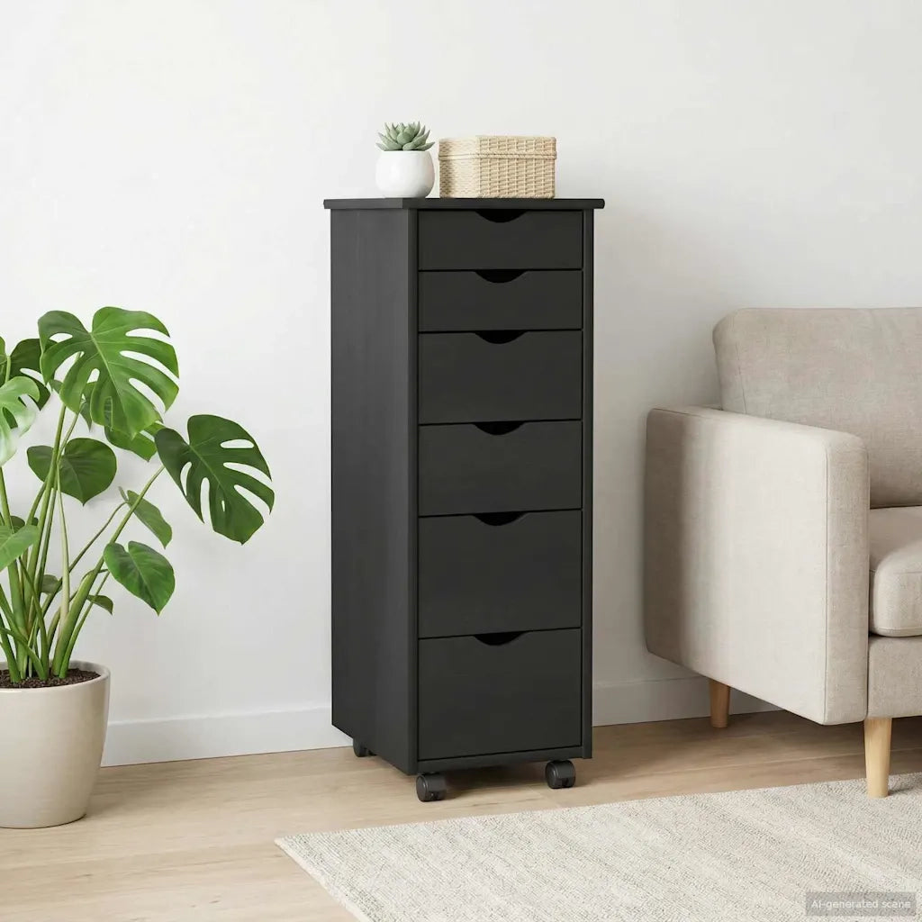 Mobile con Ruote Nero 34 x 39 x 93,5 cm Legno di Pino Massello 42028367