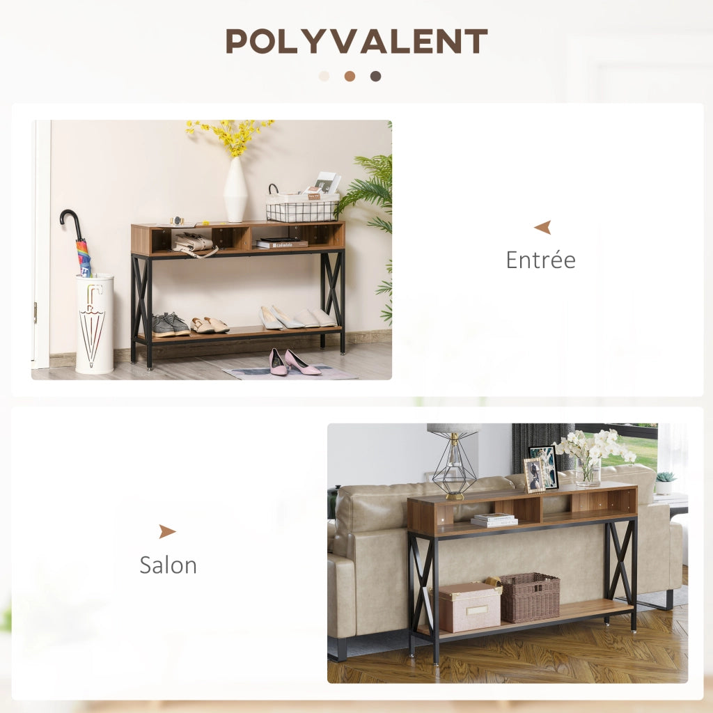 Tavolo consolle ingresso industriale con ripiani ¨C zephmum ¨C legno noce 120x23.5x75 cm