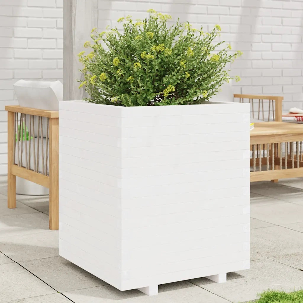 Fioriera | Cassetta per fiori | Vaso da Giardino Bianca 60x60x72,5cm Legno Massello di Pino