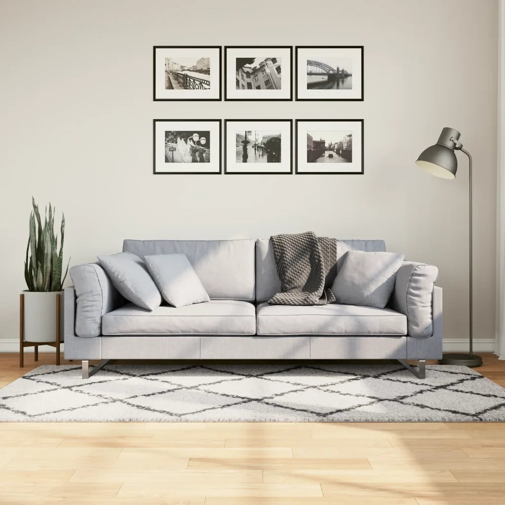 Tappeto Shaggy PAMPLONA a Pelo Lungo Crema e Nero 100x200 cm 375364