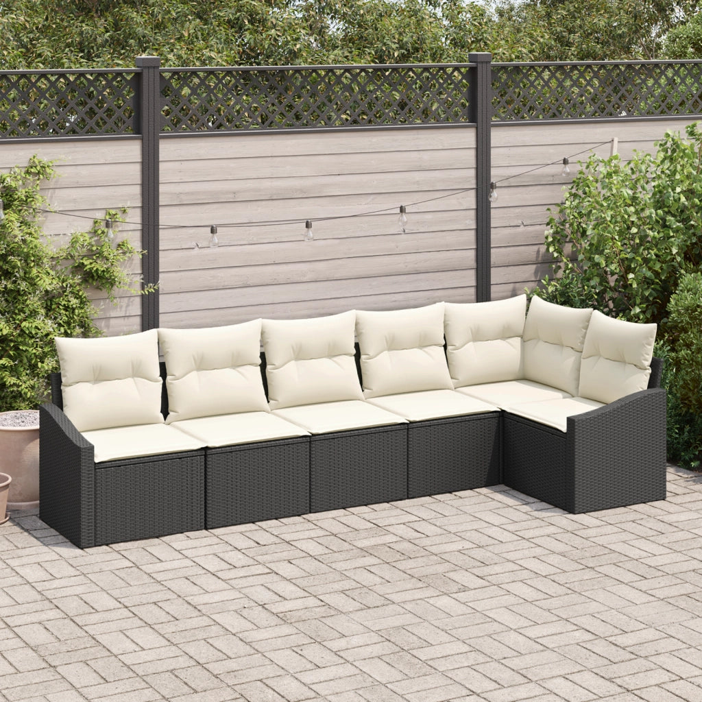 Set da pranzo da giardino in 6 pezzi con cuscini in polyrattan nero