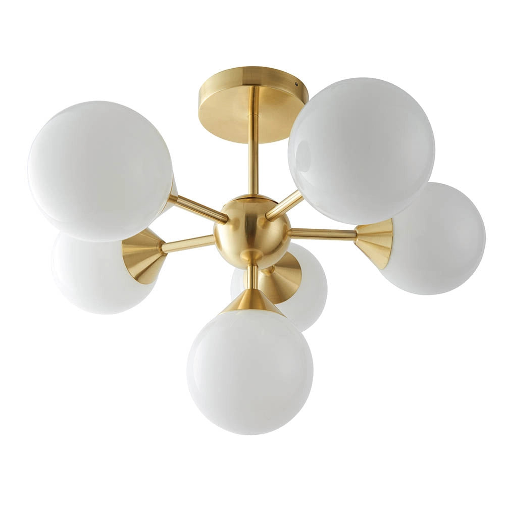 Plafoniera moderna ottone 6 luci G9 sfere vetro Endon