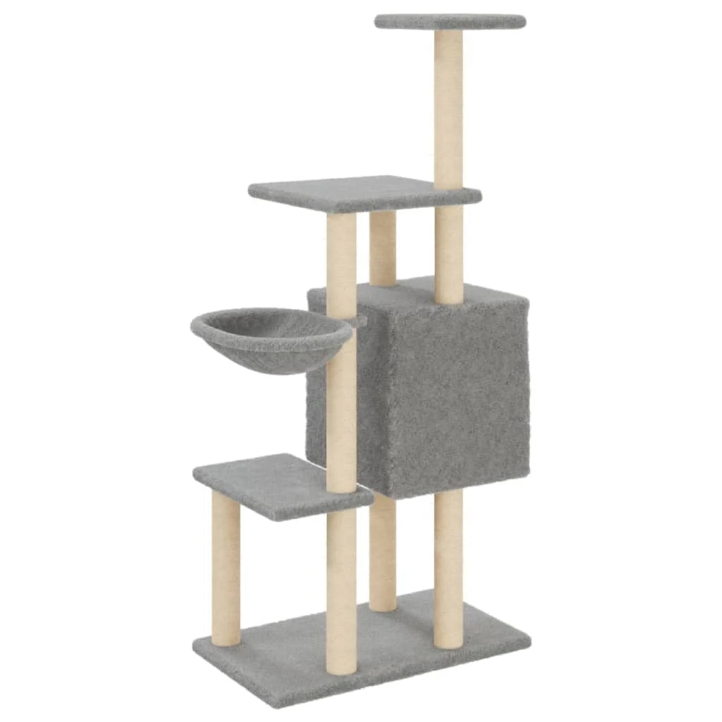 Tiragraffi per gatti Mobili per arrampicata su torre Tiragraffi piattaforma da arrampicata con tiragraffi in sisal leggero 131 cm grigio 02_0022560