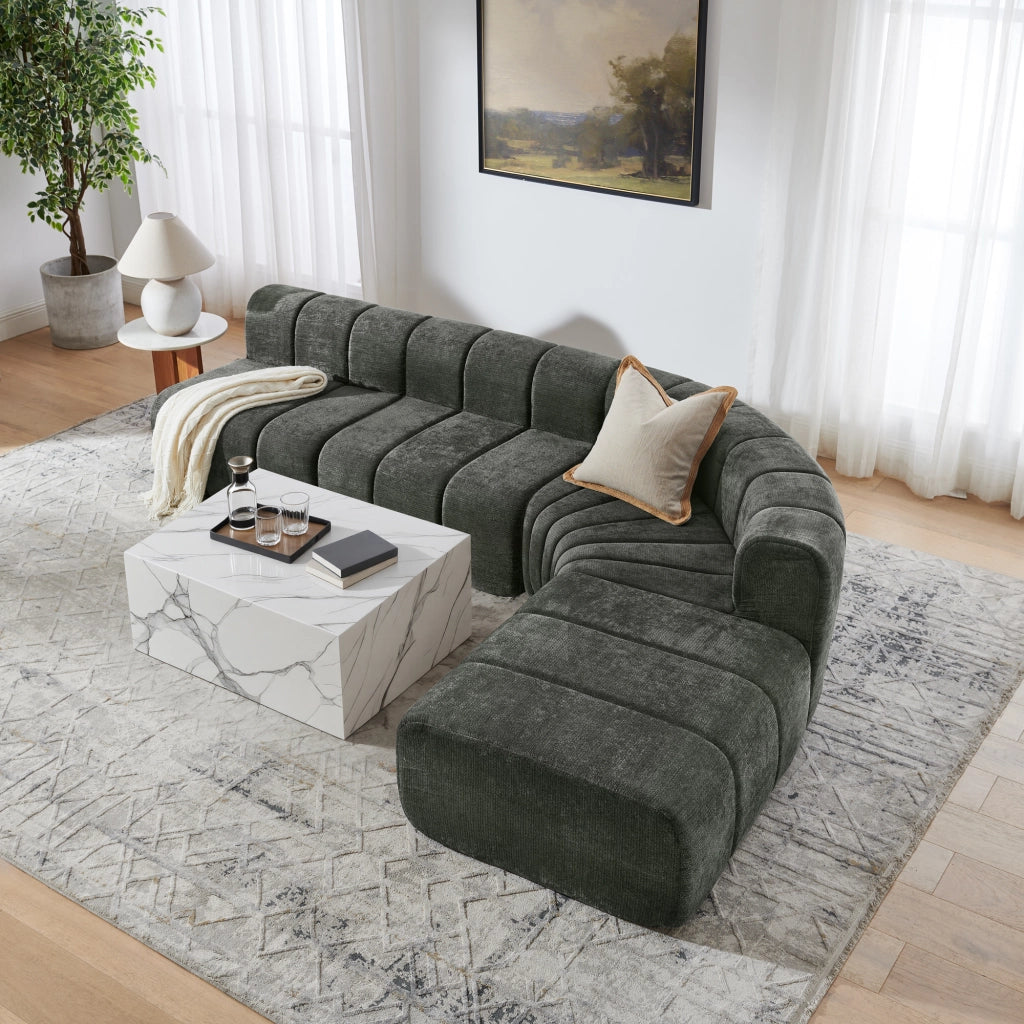 Divano angolare modulare 4 posti con moduli combinabili senza schienale e imbottitura elastica in chenille nero