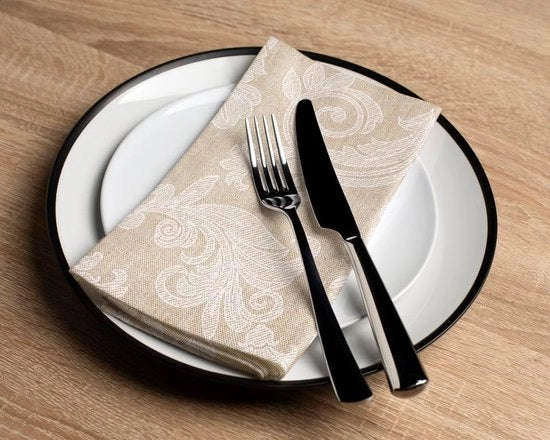Set di tovaglioli per tavola da 12 pezzi, dimensione 45 x 45 cm, stile print a fiori beige su tessuto misto, colore rapido, lavabile in lavatrice