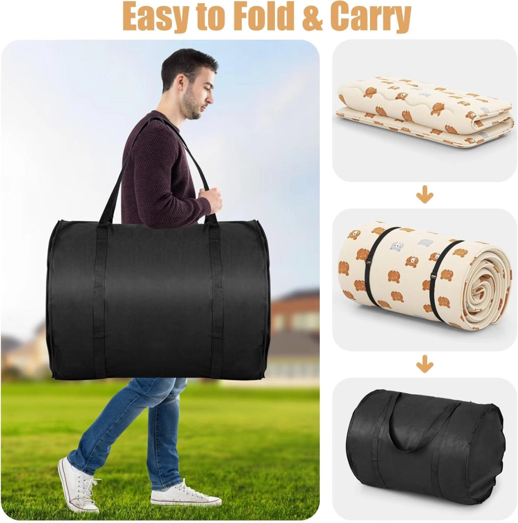 Materasso Futon Pieghevole, Tatami Futon Giapponese Portatile con Borsa, Copertura Lavabile, 2 Bende Incluse, Letto Futon Spesso e Traspirante per Camera da Letto per Adulti (Marrone,Doppio)