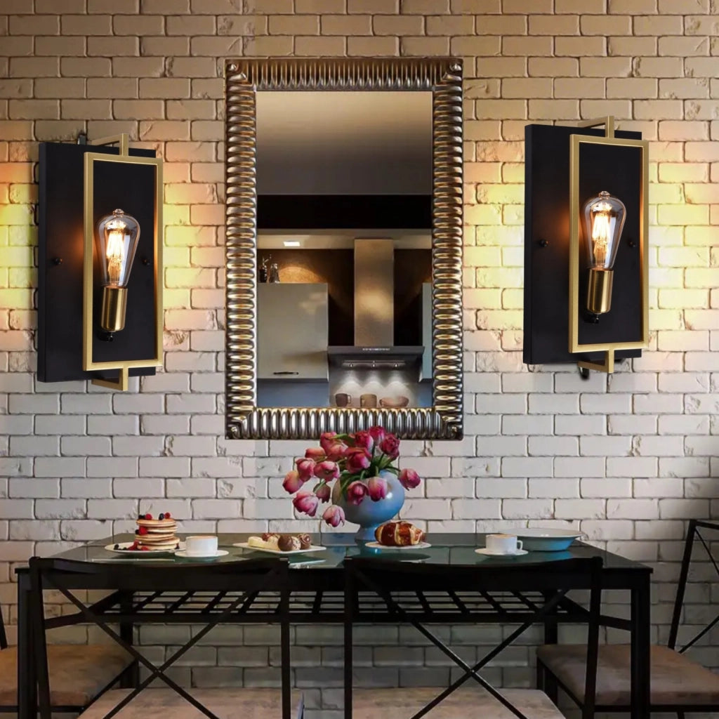 Applique a parete stile retrò lampada a muro in metallo per LED E27 colore nero e bronzo