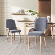 Set di 2 sedie da pranzo in velluto; rattan PE e metallo; grigie