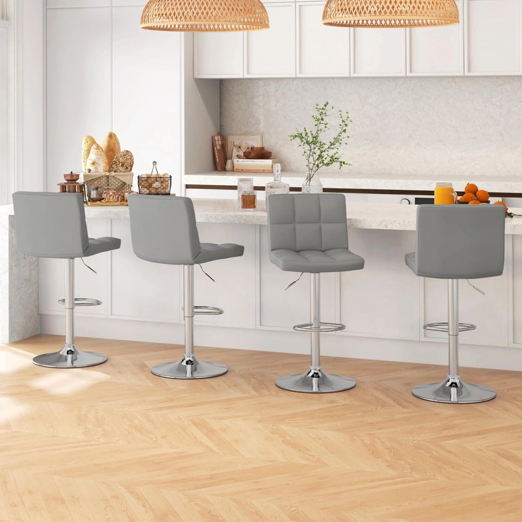 Set di 2/4 Sgabelli Girevoli Altezza Regolabile, Moderni Sgabelli da Bar in Ecopelle con Seduta Regolabile, Poggiapiedi, Base in Metallo, Sgabelli Girevoli Alti per Casa, Pub, Grigio (2)