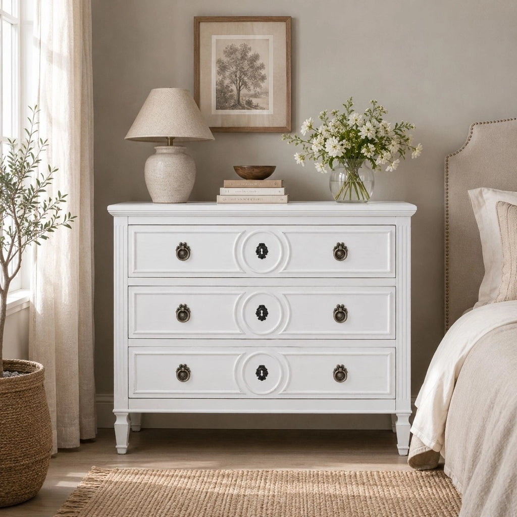 Cassettone in legno bianco 102x46x80h cm